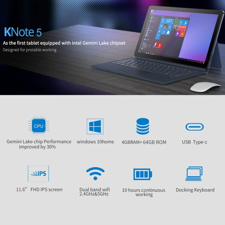 ALLDOCUBE KNote 5 Tablet, 11.6 inch, 4GB+64GB, 4000mAh Battery, Windows 10, Intel Gemini Lake N4000 Quad Core Up to 2.4GHz, Without Keyboard, Support Bluetooth & WiFi & TF Card & G-Sensor(Black+Grey)