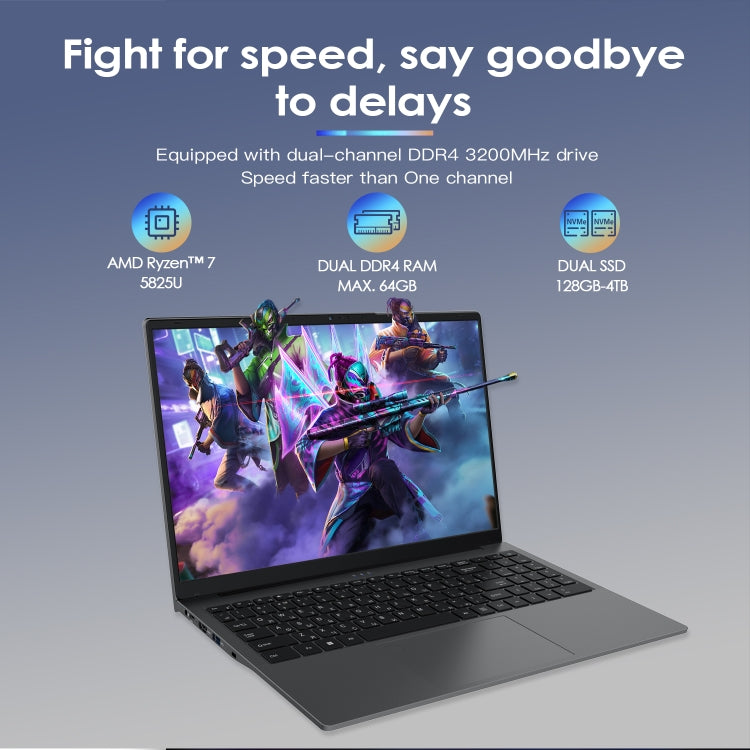GXMO G156 15.6 inch Laptop, 16GB+512GB, Windows 11 AMD Ryzen 7 5825U Octa Core, Support Fingerprint Unlock, EU Plug