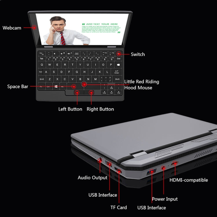 F13 7.0 inch Pocket Notebook, 8GB+128GB, Windows 10 Intel Celeron J4105 Quad Core up to 2.5GHz, Support Dual Band WiFi & Bluetooth & TF Card Expansion (Dark Grey)