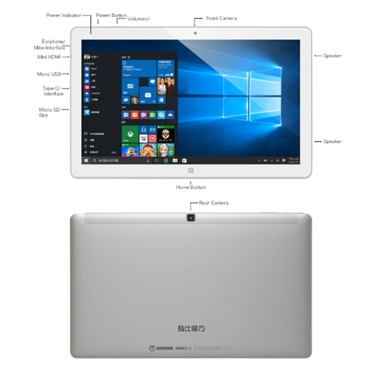 ALLDOCUBE iWork10 Pro Tablet, 10.1 inch, 4GB+64GB, Windows 10 + Android 5.1 Dual System, Intel Atom X5-Z8350 Quad-core Up to 1.44-1.92GHz, Without Keyboard, Support TF Card & Bluetooth & WiFi & OTG, EU Plug(White + Silver)
