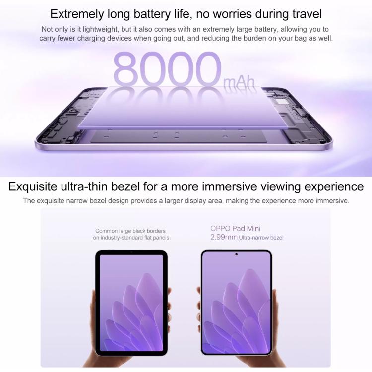 OPPO Pad Mini 8.8 inch Soft Light Screen Tablet PC, 12GB+512GB, ColorOS 16.0 Snapdragon 8 Gen5 Octa Core  - Purple