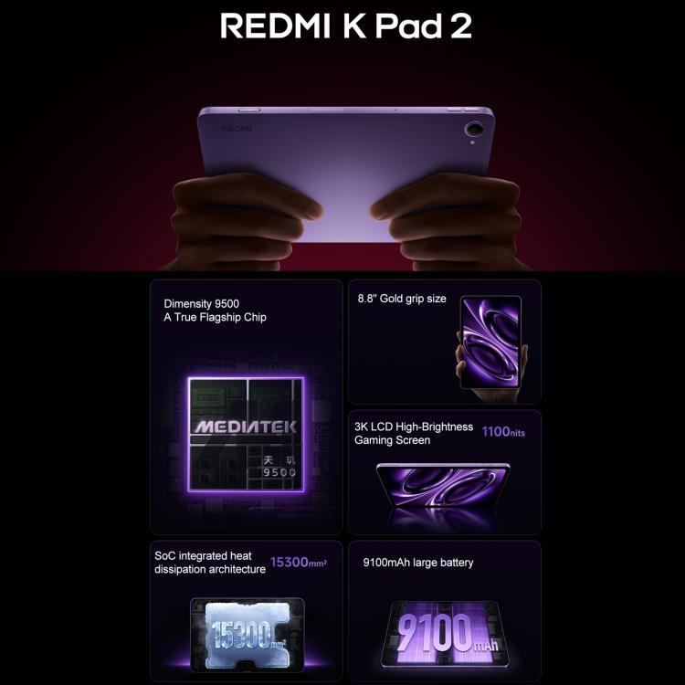 REDMI K Pad 2 8.8 inch, 8GB+256GB, HyperOS 3, MediaTek Dimensity 9500 Octa Core CPU  - Black