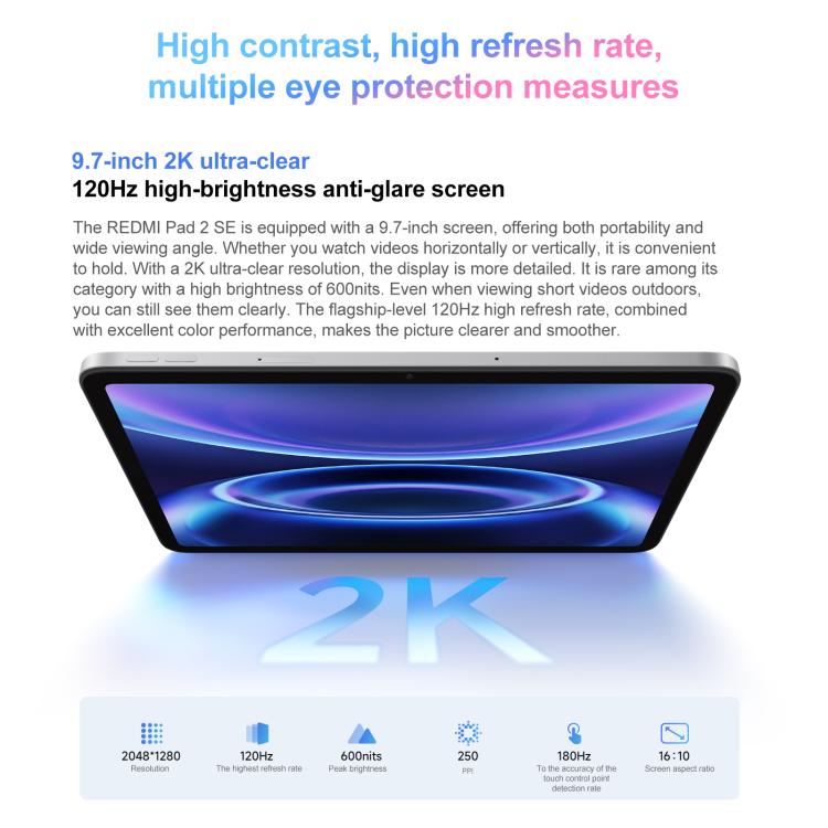 REDMI Pad 2 SE 9.7 inch Tablet PC, 6GB+128GB, HyperOS 3, Snapdragon 6s Gen2 Octa Core CPU