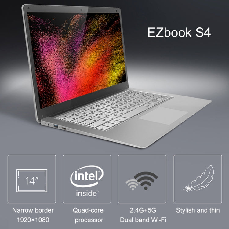 Jumper EZBook S4 Laptop, 14.0 inch, 4GB+128GB, Windows 10 Intel Gemini Lake N4100 Quad Core up to 1.1-2.4GHz, Support TF Card & Bluetooth & Dual Band WiFi & Mini HDMI(Twilight Silver)