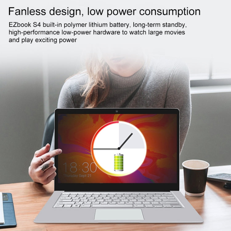 Jumper EZBook S4 Laptop, 14.0 inch, 4GB+128GB, Windows 10 Intel Gemini Lake N4100 Quad Core up to 1.1-2.4GHz, Support TF Card & Bluetooth & Dual Band WiFi & Mini HDMI(Twilight Silver)