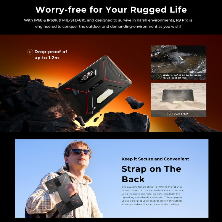 [HK Warehouse] HOTWAV Tab R9 Pro IP68/IP69K Rugged Tablet, 6GB+256GB, 11 inch Android 14 Unisoc T606 Octa Core 4G Network, Global Version with Google Play, EU Plug  - Black Red