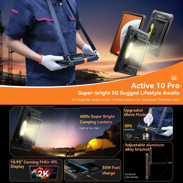 [HK Warehouse] Blackview Active 10 Pro 5G Rugged Tablet, 12GB+256GB, 10.95 inch Android 14 Dimensity 7300 Octa Core, Global Version with Google Play