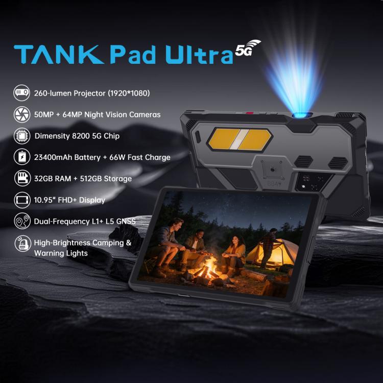 [HK Warehouse] Unihertz 8849 Tank Pad Ultra Rugged Tablet PC & Projector, 16GB+512GB, 10.95 inch Android 15 Dimensity 8200 Octa Core 5G Network, EU Plug  - Black