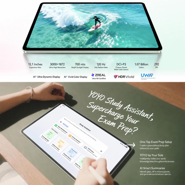 Honor Pad 20 Soft Light Edition WiFi Tablet PC, 12.1 inch 8GB+256GB MagicOS 10 Qualcomm Snapdragon 7 Gen3 Octa Core, US Plug  - Grey