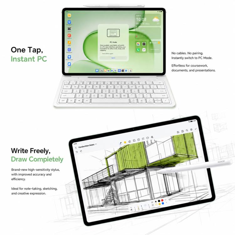 Honor Pad 20 Soft Light Edition WiFi Tablet PC, 12.1 inch 12GB+256GB MagicOS 10 Qualcomm Snapdragon 7 Gen3 Octa Core, US Plug  - Green