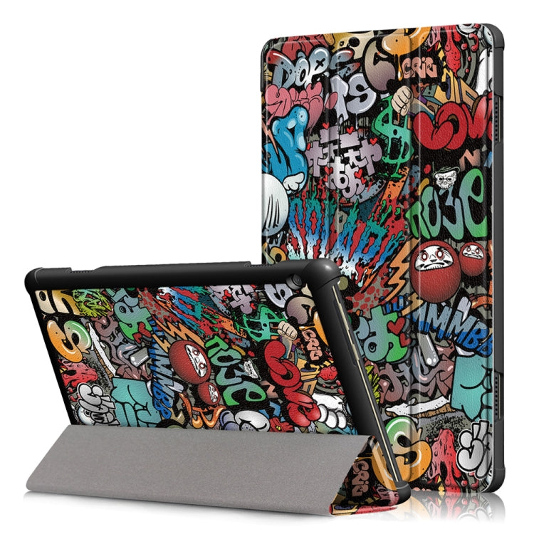Coloured Drawing Pattern Horizontal Deformation Flip Leather Case for Lenovo Tab M10, with Three-folding Holder