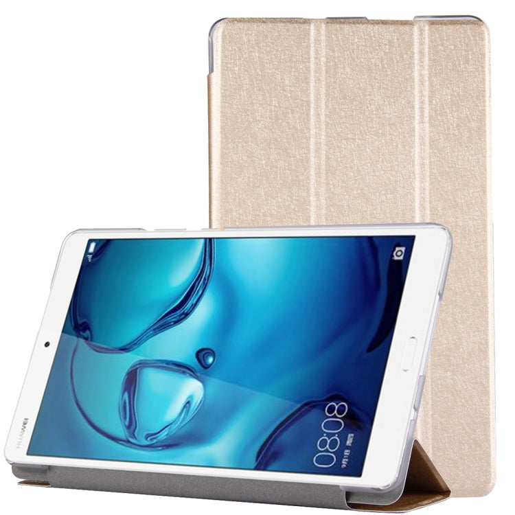 For Huawei Mediapad M3 Lite 8.0 Silk Texture Horizontal Flip Leather Case with Three-folding Holder