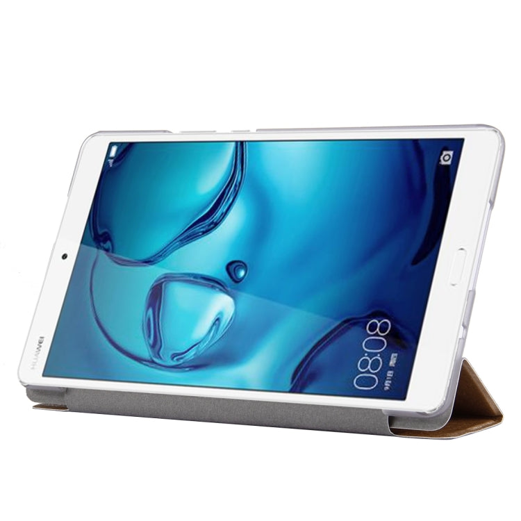 For Huawei Mediapad M3 Lite 8.0 Silk Texture Horizontal Flip Leather Case with Three-folding Holder