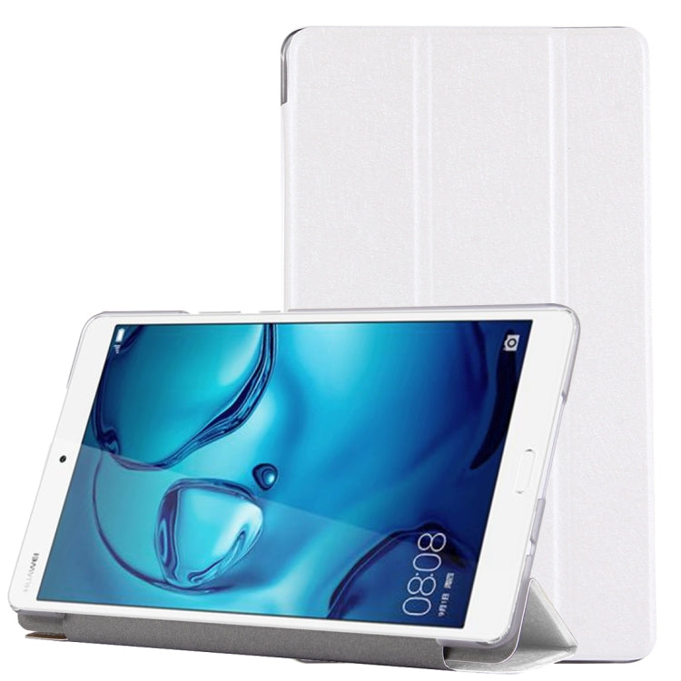 For Huawei Mediapad M3 Lite 8.0 Silk Texture Horizontal Flip Leather Case with Three-folding Holder