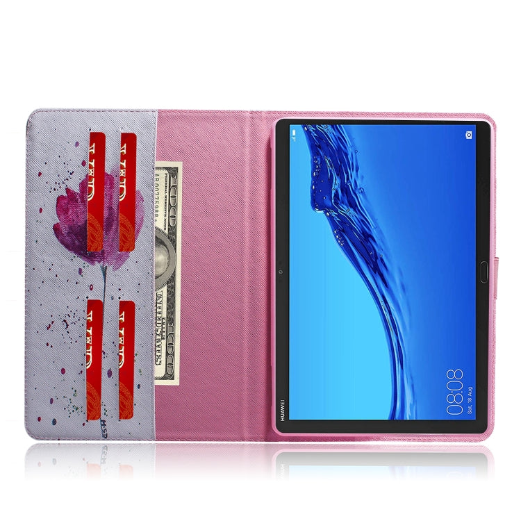 Purple Orchids Pattern Horizontal Flip Leather Case for Huawei MediaPad M5 Lite 10.1, with Holder & Card Slot & Wallet
