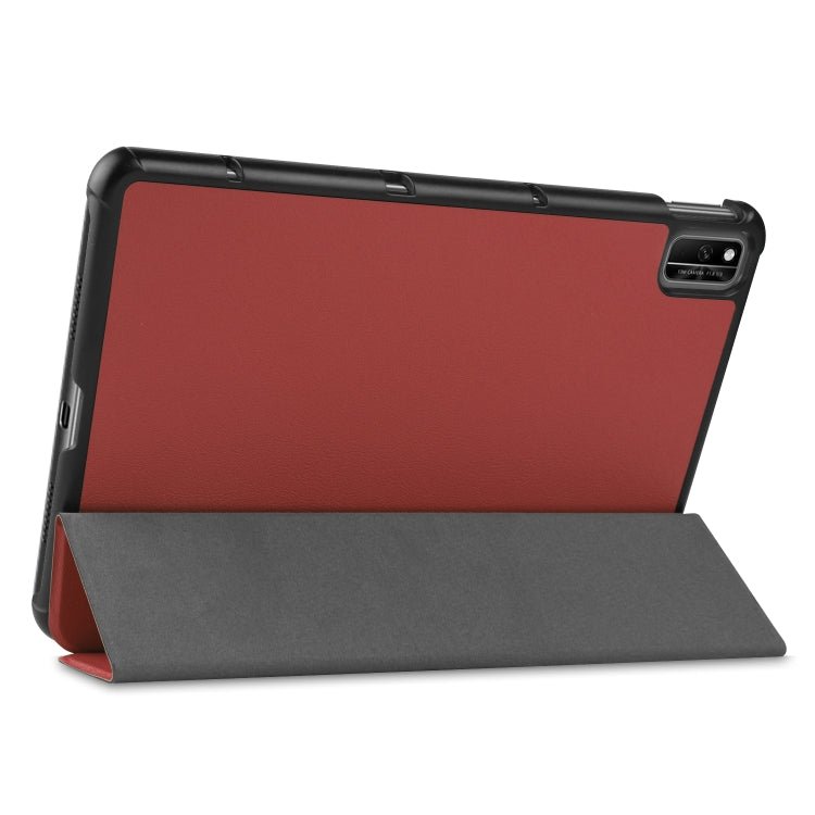 For Huawei Honor V6 / MatePad 10.4 inch Universal Caster Pattern Horizontal Flip Tablet PC Protective Leather Case with Tri-fold Bracket & Sleep Function(Wine Red)