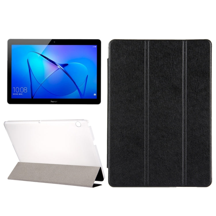 For Huawei  MediaPad T3 10 9.6 inch Silk Texture Horizontal Flip Leather Case with 3-folding Holder
