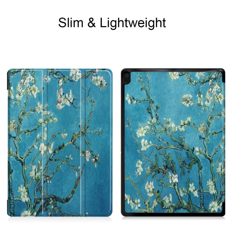 Apricot Flower Pattern Horizontal Flip PU Leather Case for Lenovo Tab E10 X104, with Three-folding Holder