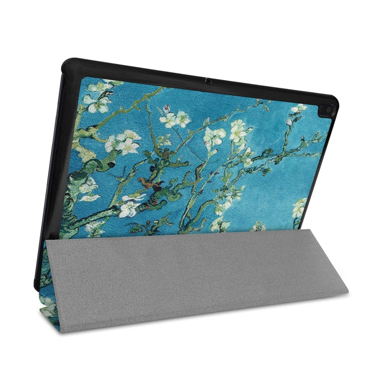 Apricot Flower Pattern Horizontal Flip PU Leather Case for Lenovo Tab E10 X104, with Three-folding Holder