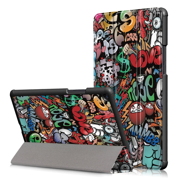 Graffiti Pattern Custer Texture Horizontal Flip PC Leather Case for Xiaomi Mi Pad 4 Plus, with Three-folding Holder & Sleep / Wake-up Function