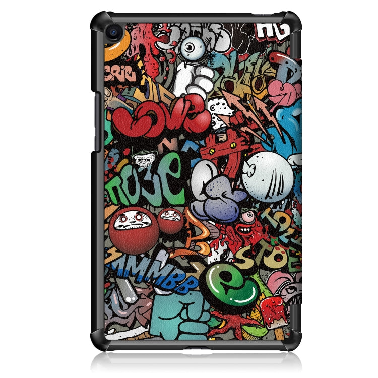 Graffiti Pattern Custer Texture Horizontal Flip PC Leather Case for Xiaomi Mi Pad 4 Plus, with Three-folding Holder & Sleep / Wake-up Function