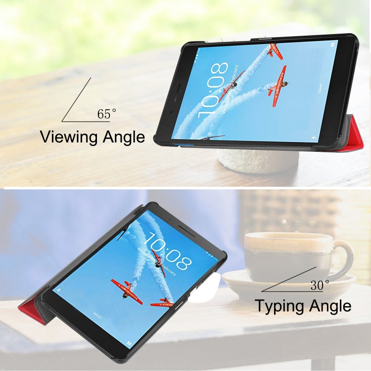 Custer Texture Horizontal Flip PU Leather Case for Lenovo E7 / TB-7104F, with Three-folding Holder