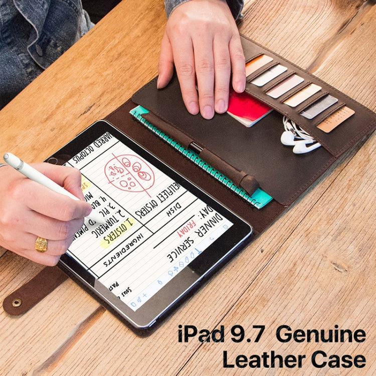 CF2007 For iPad Pro 9.7 inch Retro Crazy Horse Texture Buckle Multifunctional Tablet PC Protective Leather Case with Bracket & Card Slots & Pen Slot