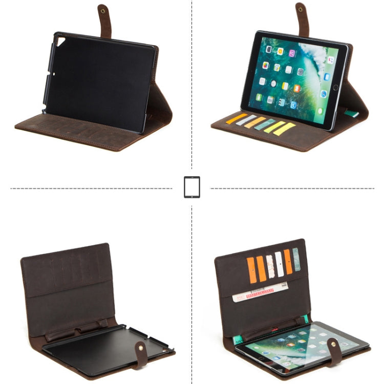 CF2007 For iPad Pro 9.7 inch Retro Crazy Horse Texture Buckle Multifunctional Tablet PC Protective Leather Case with Bracket & Card Slots & Pen Slot