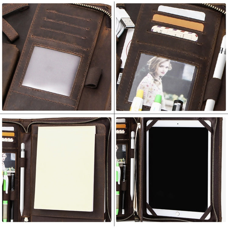 CF2015 For iPad Pro 11 / 10.5 / 9.7 inch Retro Crazy Horse Texture Zipper Multifunctional Tablet PC Protective Leather Case with Card Slots & Pen Slot & Photo Holder