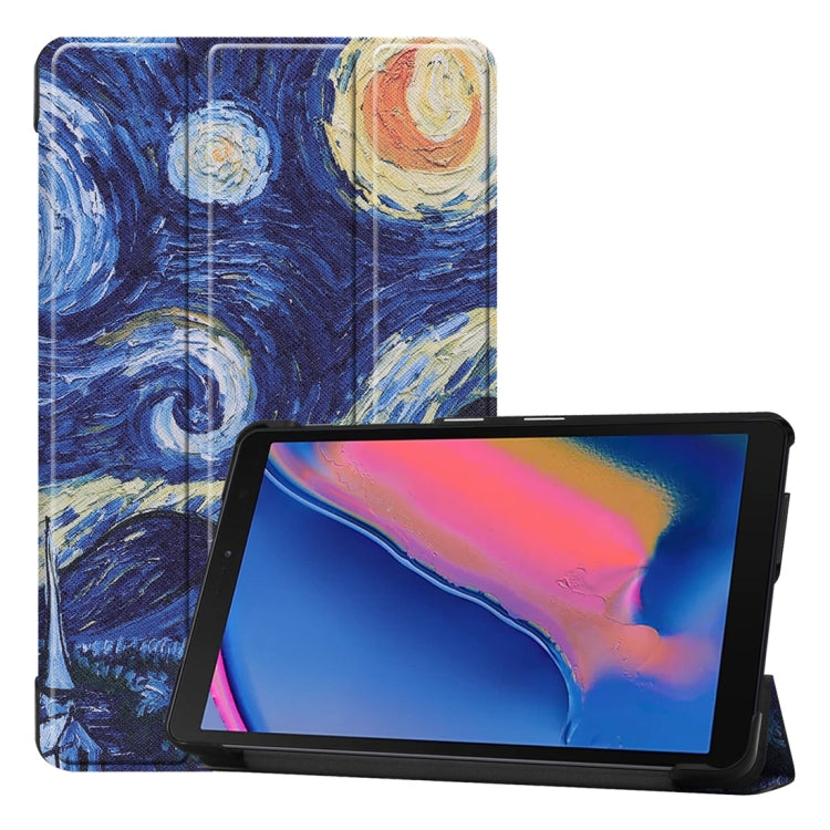 Custer Texture Starry Sky Pattern Colored Drawing Horizontal Flip Leather Case for Galaxy Tab A 8.0 (2019) P205 / P200, with Three-folding Holder