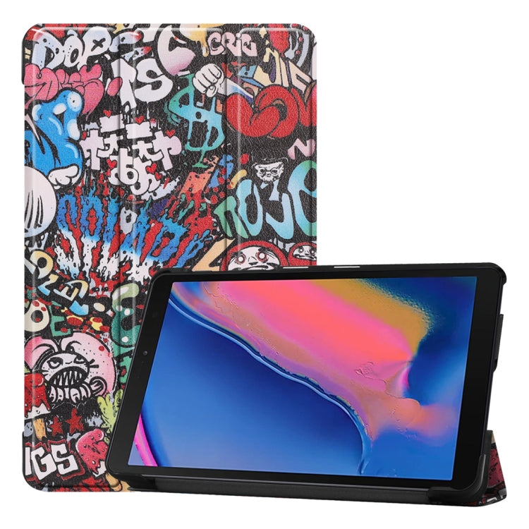 Custer Texture Graffiti Pattern Colored Drawing Horizontal Flip Leather Case for Galaxy Tab A 8.0 (2019) P205 / P200, with Three-folding Holder