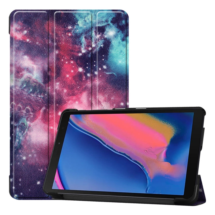 Custer Texture Galaxy Pattern Colored Drawing Horizontal Flip Leather Case for Galaxy Tab A 8.0 (2019) P205 / P200, with Three-folding Holder