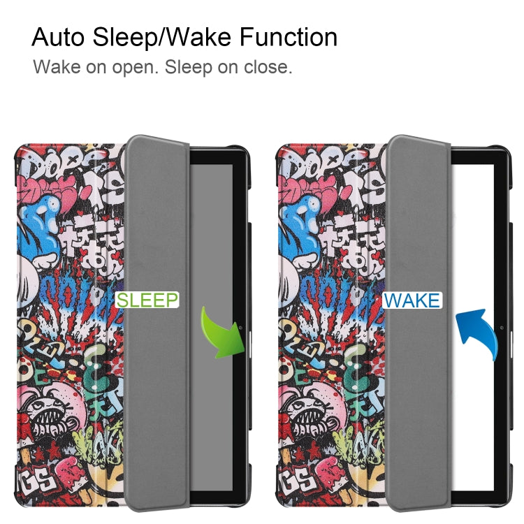 Cowhide Texture Graffiti Pattern Colored Drawing Horizontal Flip Leather Case for Huawei Mediapad M6 10.8, with Holder