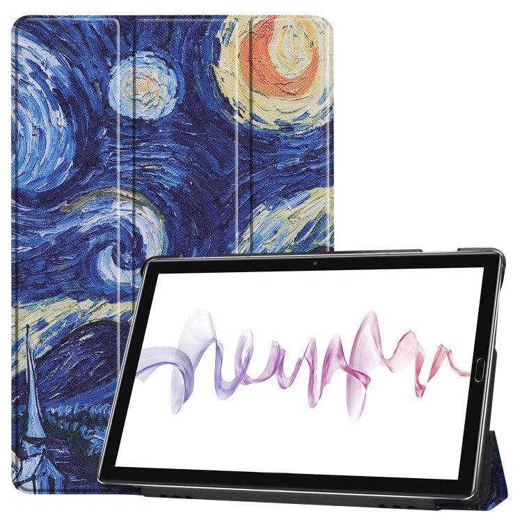 Cowhide Texture Starry Sky Pattern Colored Drawing Horizontal Flip Leather Case for Huawei Mediapad M610.8, with Holder