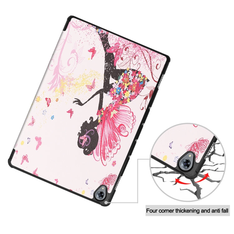 Cowhide Texture Elf Girl Pattern Colored Drawing Horizontal Flip Leather Case for Huawei Mediapad M6, with Holder
