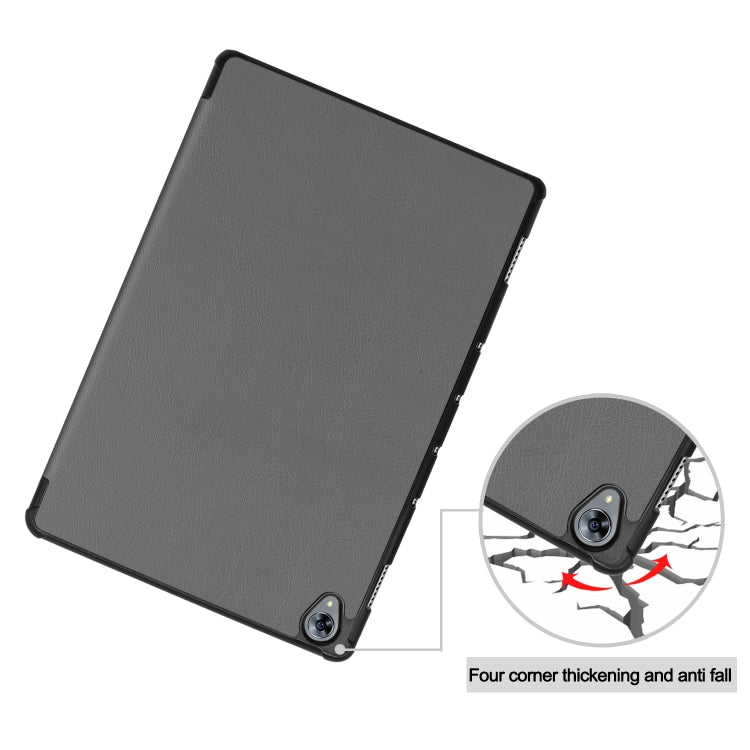 Tri-fold Cowhide Texture Horizontal Flip Leather Case for Huawei Mediapad M6 10.8, with Holder & Sleep / Wake-up Function