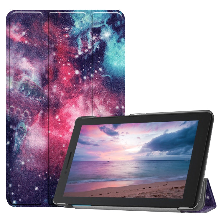 Galaxy Pattern Colored Painted Horizontal Flip PU Leather Case for Lenovo Tab E8 TB-8304F, with Three-folding Holder