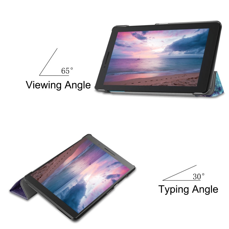 Galaxy Pattern Colored Painted Horizontal Flip PU Leather Case for Lenovo Tab E8 TB-8304F, with Three-folding Holder