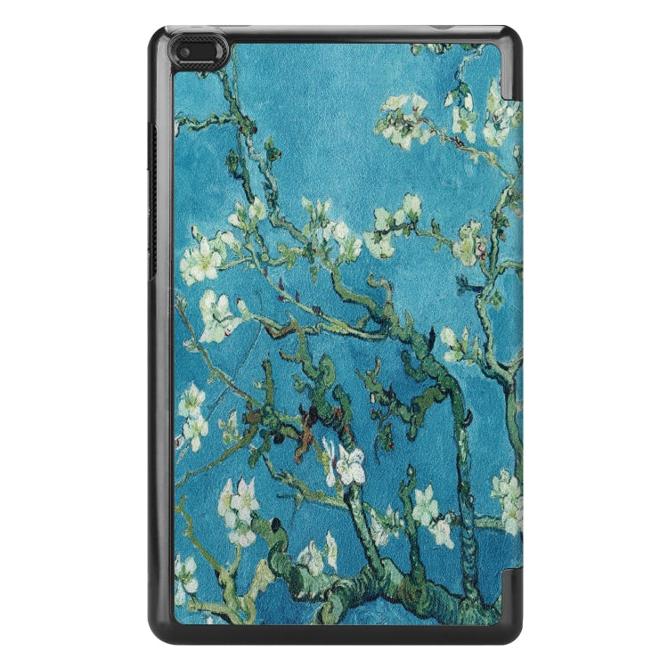 Apricot Pattern Colored Painted Horizontal Flip PU Leather Case for Lenovo Tab E8 TB-8304F, with Three-folding Holder