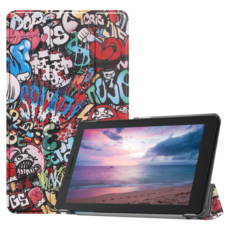 Graffiti Pattern Colored Painted Horizontal Flip PU Leather Case for Lenovo Tab E8 TB-8304F, with Three-folding Holder