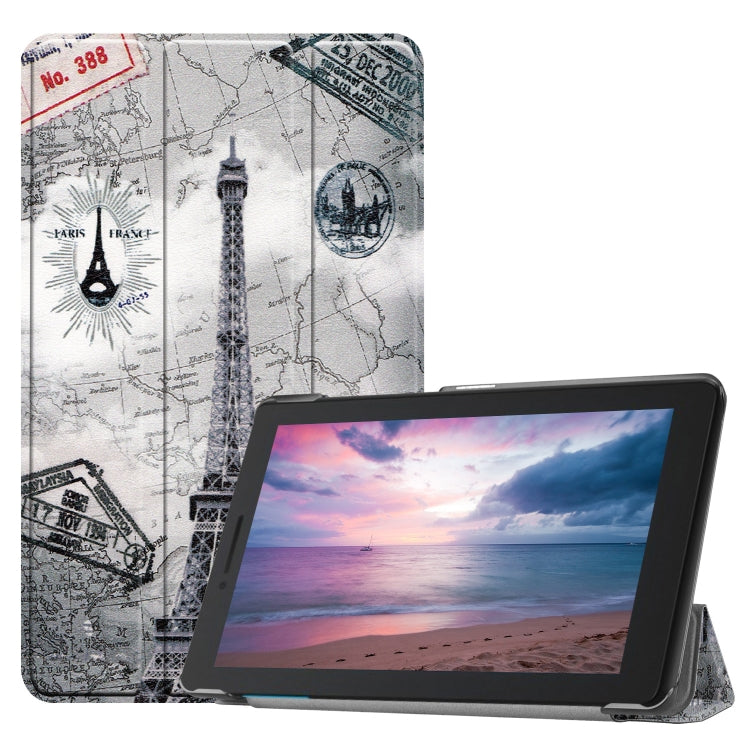 Retro Tower Pattern Colored Painted Horizontal Flip PU Leather Case for Lenovo Tab E8 TB-8304F, with Three-folding Holder