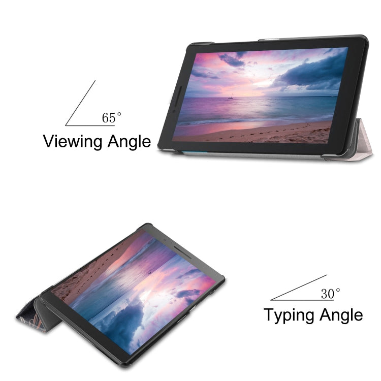 French Flower Texture Pattern Colored Painted Horizontal Flip PU Leather Case for Lenovo Tab E8 TB-8304F, with Three-folding Holder