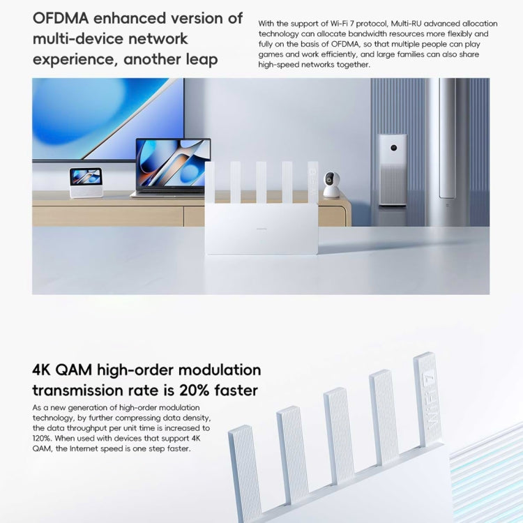 Xiaomi Router BE5000 WiFi 7 MLO 2.4GHz 5.0GHz Dual Band 2.5G Port 512MB RAM Repeater, US Plug  - White