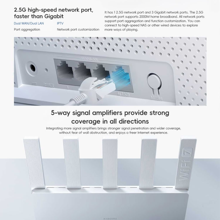 Xiaomi Router BE5000 WiFi 7 MLO 2.4GHz 5.0GHz Dual Band 2.5G Port 512MB RAM Repeater, US Plug  - White