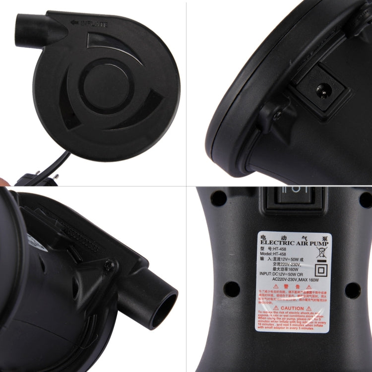 HT-458 220V Two-way Electric Inflation Deflation Air Pump with Car Charger, EU Plug(Black)