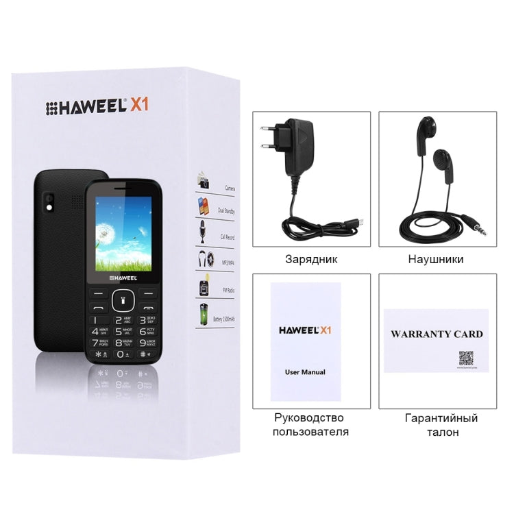 Haweel X1 Mobile Phone, Russian Keyboard, 2.4 inch, 1500mAh Battery, Dual SIM, Super Big Speaker, Support FM / TF / Torch / BT