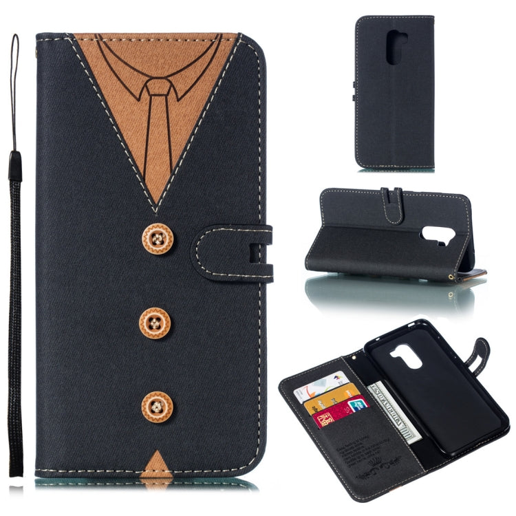 Splicing Embossed Male Style Horizontal Flip Leather Case for Xiaomi Pocophone F1, with Holder & Card Slots & Wallet & Lanyard