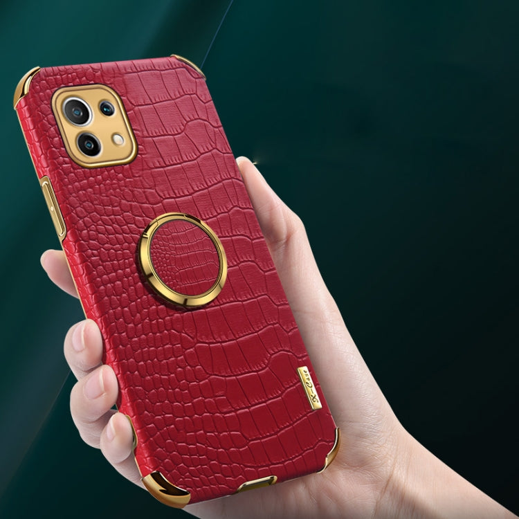For Xiaomi Mi 11 6D Electroplated TPU Crocodile Pattern Magnetic Leather Case with Ring Holder