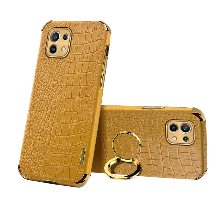 For Xiaomi Mi 11 6D Electroplated TPU Crocodile Pattern Magnetic Leather Case with Ring Holder