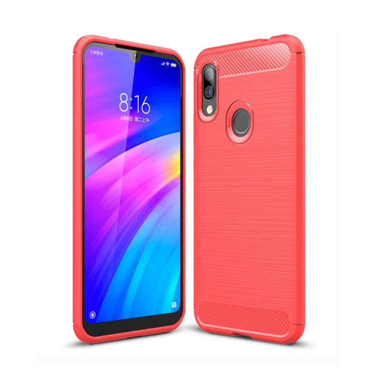 Brushed Texture Carbon Fiber TPU Case for Xiaomi Redmi 7 (Red)